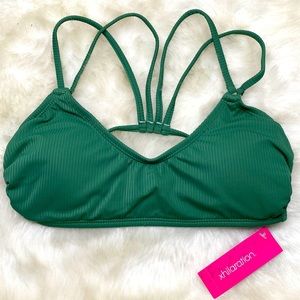 Xhiliration Olive Green Ribbed Strappy Swim Bikini Top M/L NEW